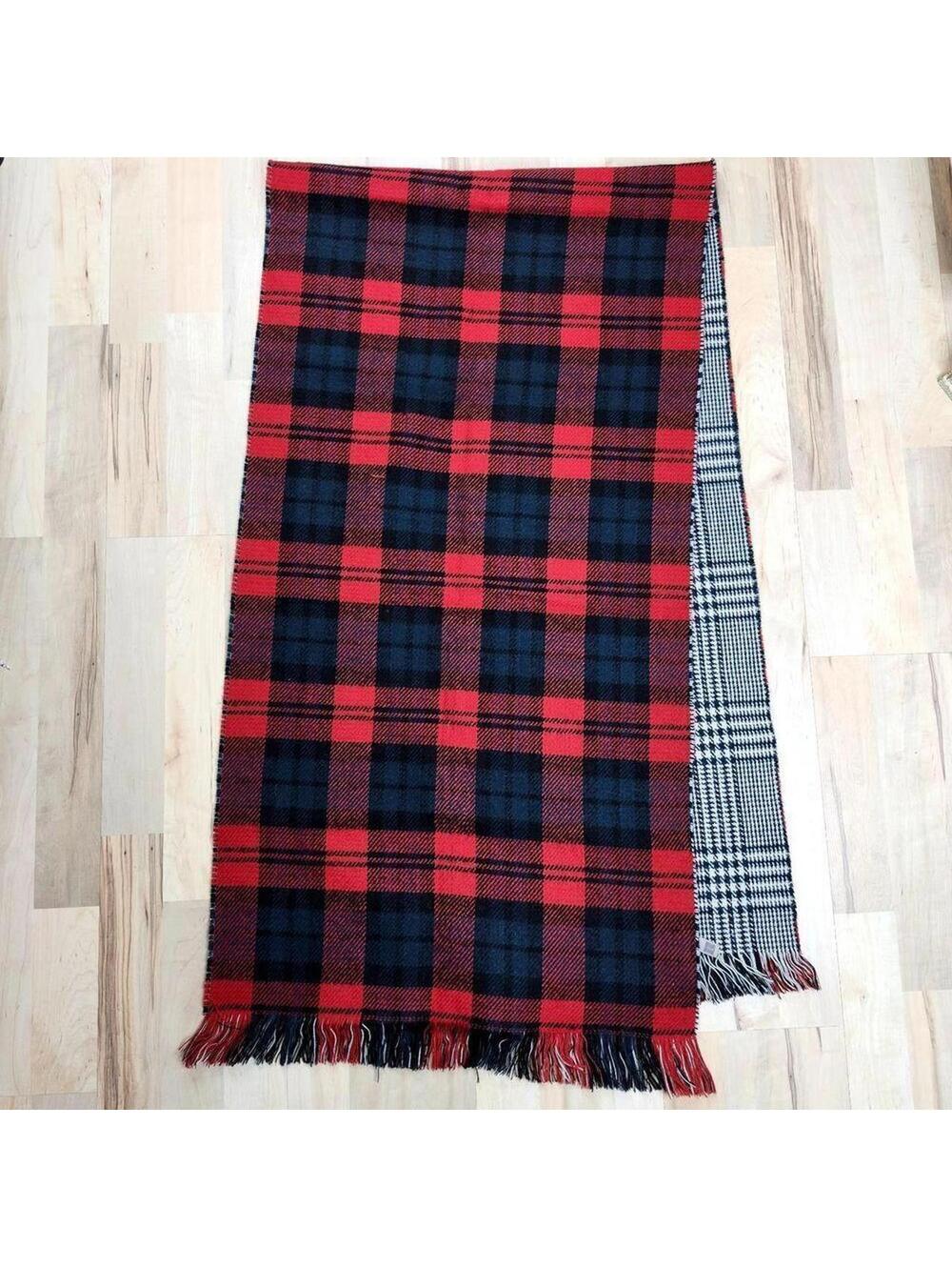 Look Houndstooth Reversible Wool Blend Plaid Scarf Black Red White